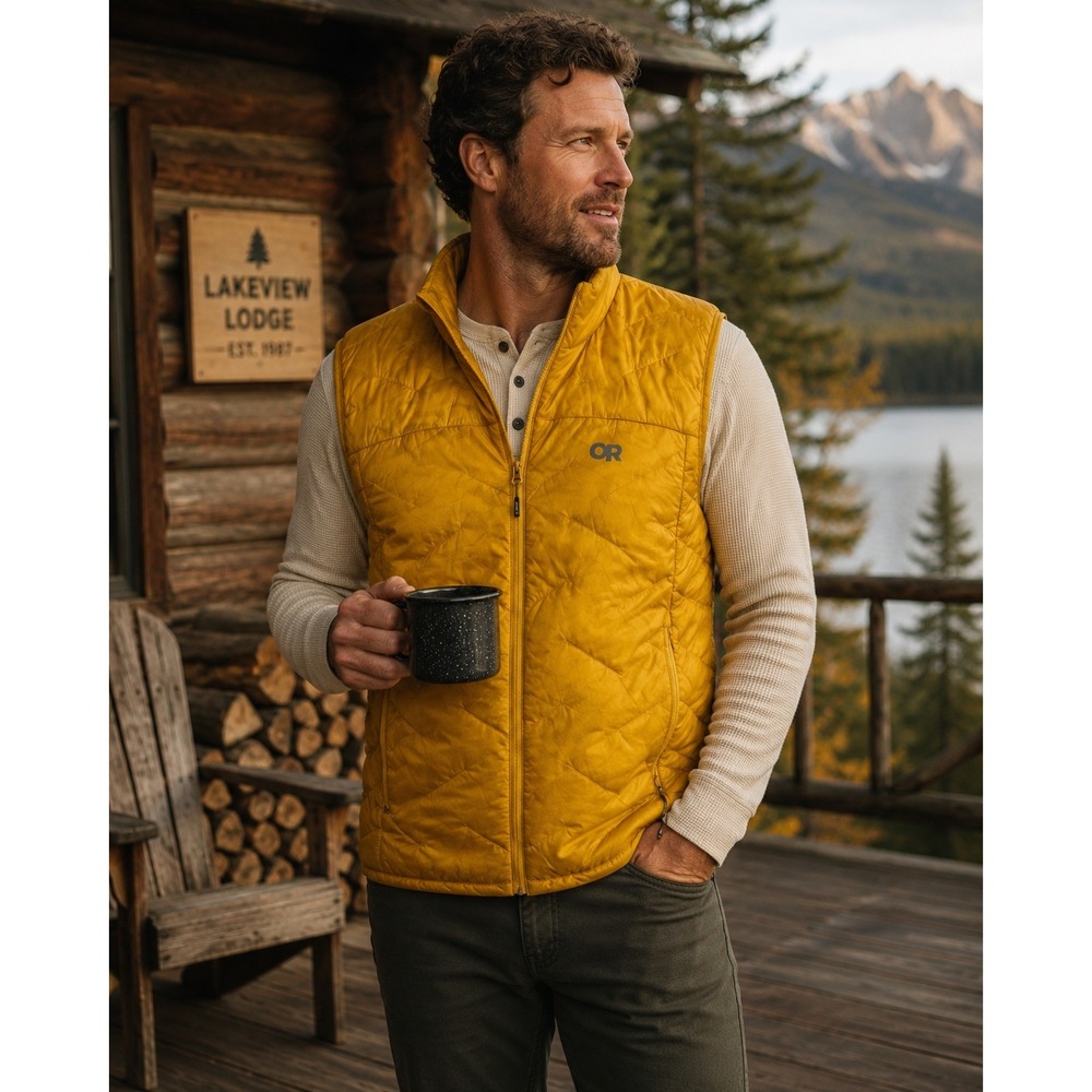 Outdoor Research SuperStrand LT Vest Men's L Larch yellow insulated Full Zip